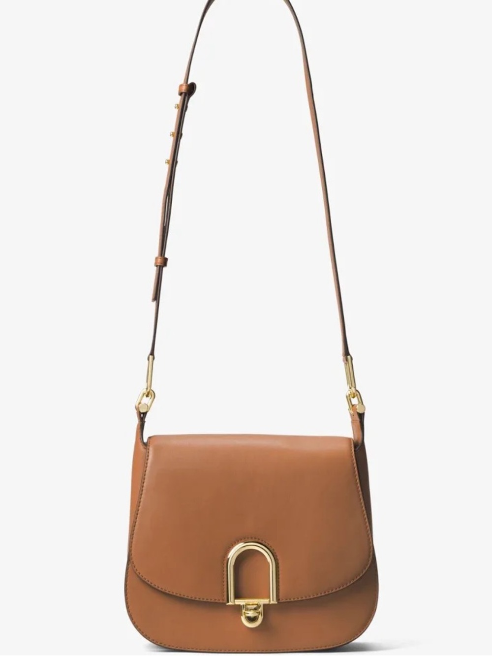 Michael Kors Delfina Leather Saddlebag in Acorn / Gold Hardware